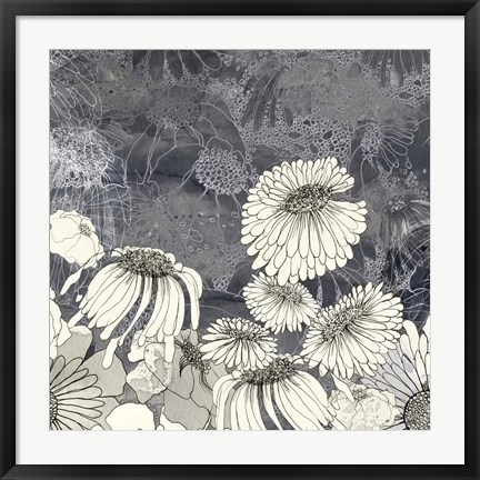 Framed Flowers on Grey III Print