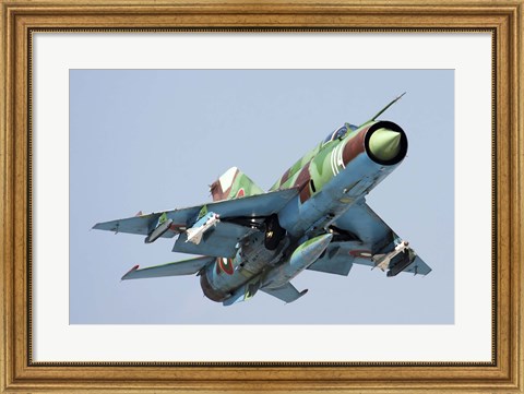 Framed MiG-21bis taking off armed with AA-8 Aphid air-to-air missiles Print