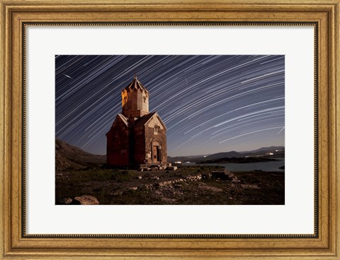 Framed Star trails above Dzordza church, Iran Print