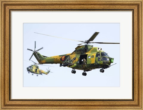 Framed Romanian Air Force IAR-330L SOCAT helicopters Print