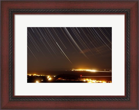 Framed Star trails above a village in the central desert of Iran Print