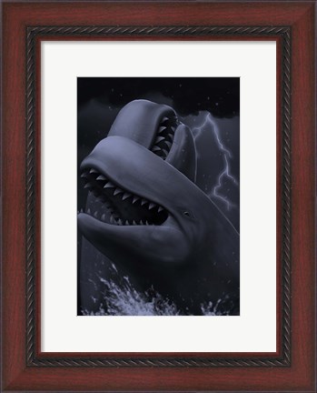 Framed Two male livyatan whales fighting for the right to mate Print