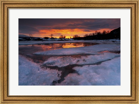 Framed fiery sunrise over Lavangsfjord, Troms, Norway Print