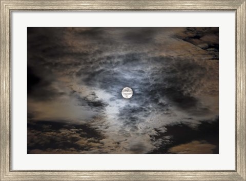 Framed Full moon in clouds Print