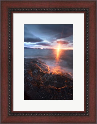 Framed Midnight Sun over Vagsfjorden, Skanland, Troms County, Norway Print