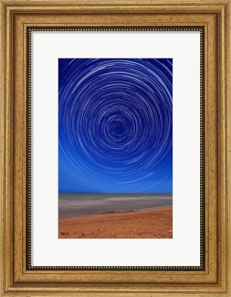 Framed Star trails around the south celestial pole at the beach in Miramar, Argentina Print