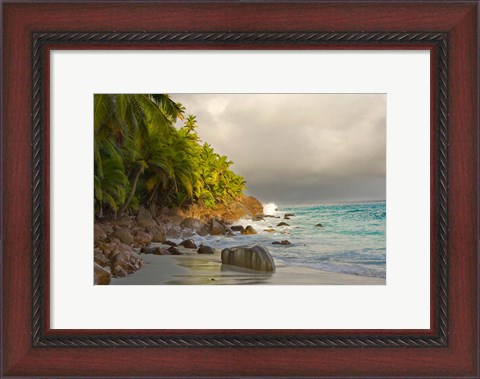 Framed Anse Beach on Fregate Island, Seychelles Print