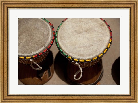 Framed Gambia, Banju, Wooden drums, musical instrument Print