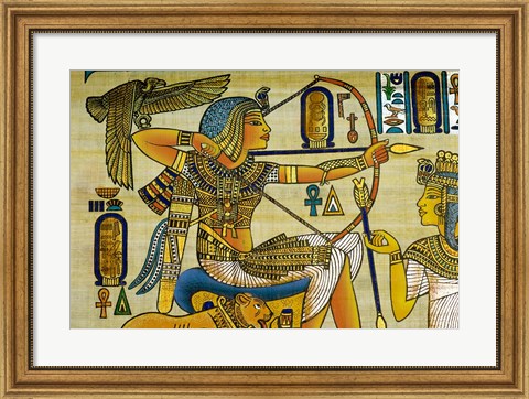 Framed Egypt, hand painted papyrus hunting scene Print