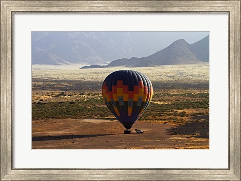 Framed Aerial view of Hot air balloon landing, Namib Desert, Namibia Print