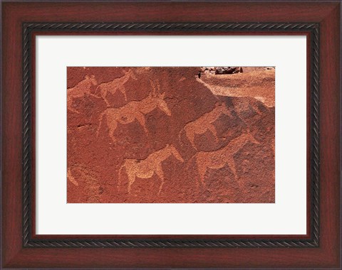 Framed Ancient rock etchings, Twyfelfontein, Damaraland, Namibia, Africa. Print