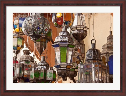 Framed Decorative lanterns in Fes medina, Morocco Print