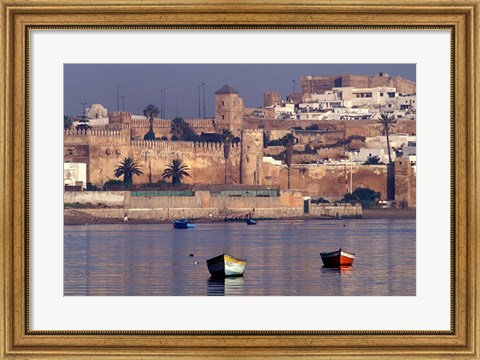 Framed Fishing Boats with 17th century Kasbah des Oudaias, Morocco Print