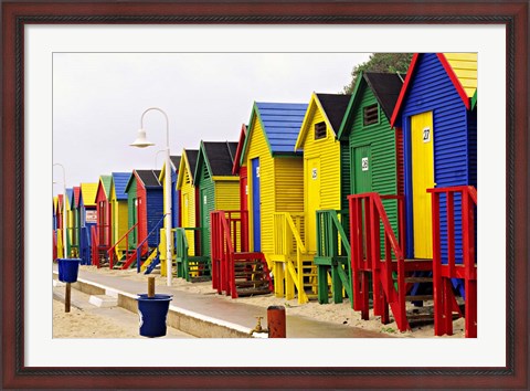 Framed Colorful Changing Houses, False Bay Beach, St James, South Africa Print