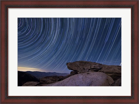 Framed Star trails and a granite rock outcropping overlooking Anza Borrego Desert State Park Print