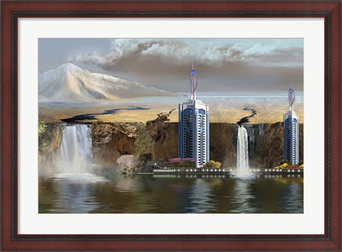 Framed vacation spot is threatened by an erupting volcano Print