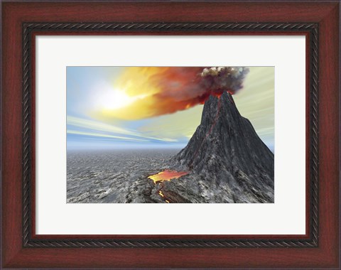 Framed volcano bursts forth with hot lava and billowing smoke Print