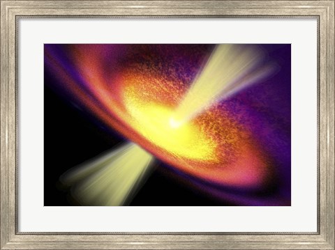 Framed Powerful streams of energy spew out of a black hole in the middle of a galaxy Print