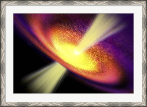 Framed Powerful streams of energy spew out of a black hole in the middle of a galaxy Print