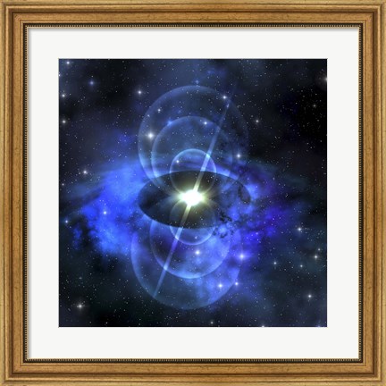 Framed brilliant star sends out magnetic waves out into surrounding space Print