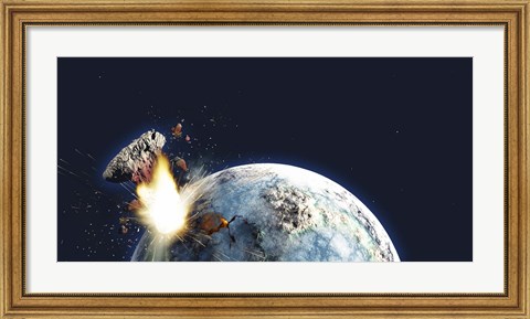 Framed Apocalyptic illustration of Earth exploding from the inside Print