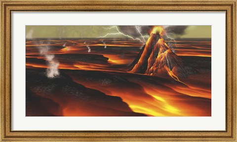 Framed Volcanic eruption on an alien planet Print