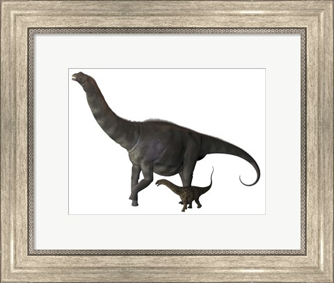 Framed Argentinosaurus and juvenile Print