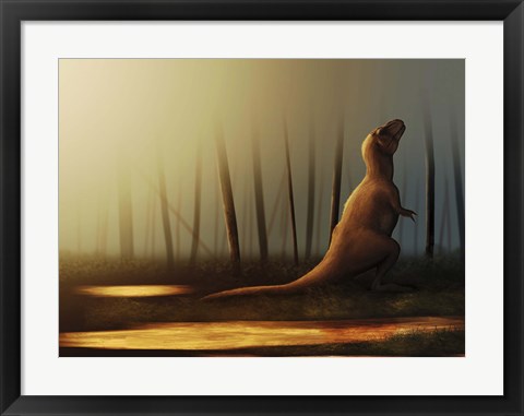 Framed Tyrannosaurus rex sunbathing after the rain Print