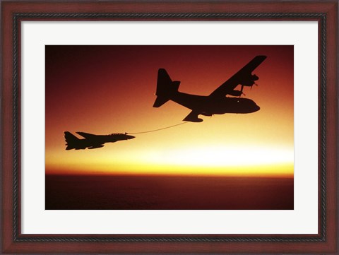 Framed US Navy F-14A Tomcat aerial refueling from a KC-130 Hercules Print