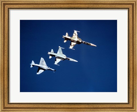 Framed Two F-5 Tiger II&#39;s and an A-4E Skyhawk in flight above the Pacific Ocean Print