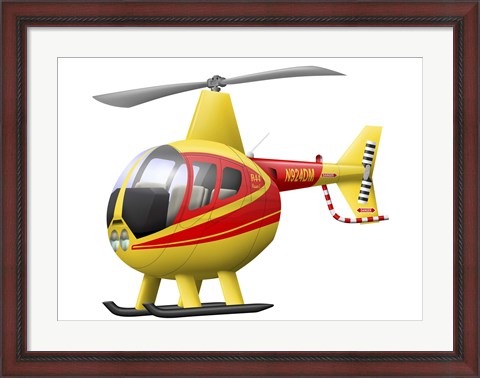 Framed Cartoon illustration of a Robinson R44 Raven helicopter Print