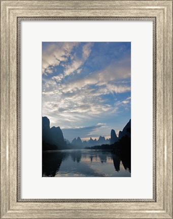 Framed Li River and Karst Peaks at sunrise, China Print