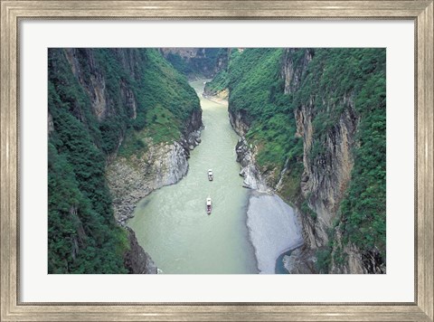 Framed Landscape of Daning River through Steep Mountains, Lesser Three Gorges, China Print