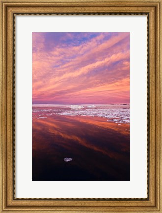 Framed Iceberg and floes in the ocean at sunrise, Antarctica Print