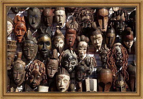 Framed Mask stall at curio store, Greenmarket Square, Cape Town, South Africa Print