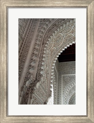 Framed Wall tiles and carvings on Islamic law courts, Morocco Print