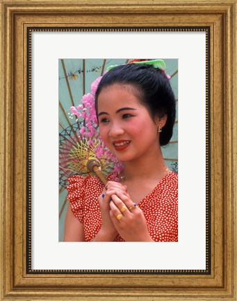 Framed Portrait of Water Dai Girl With Umbrella, China Print