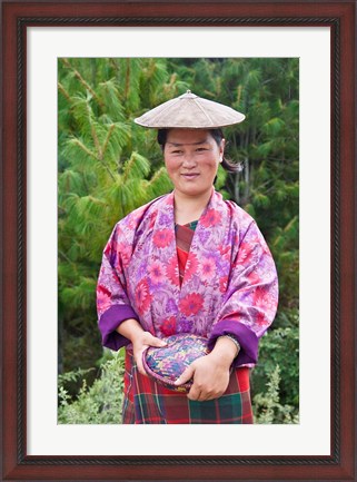 Framed Portrait of a farmer wearing bamboo hat, Bumthang, Bhutan Print