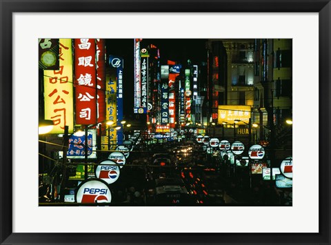 Framed Night View of Busy Nanjing Road, Shanghai, China Print