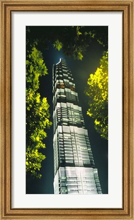 Framed Jinmao Building at night, Shanghai, China Print