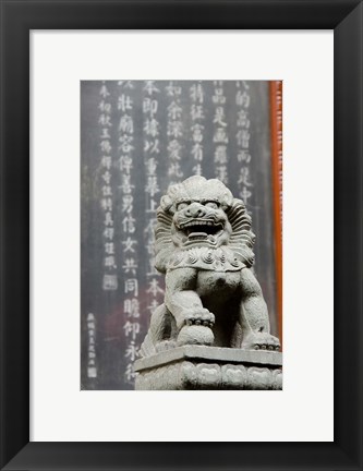 Framed Stone lion statue, Jade Buddha Temple, Shanghai, China Print