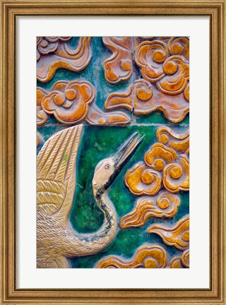 Framed Tile mural of swans and clouds in Forbidden City, Beijing, China Print