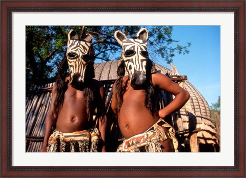 Framed Zulu Zebra Masked Dancers, South Africa Print