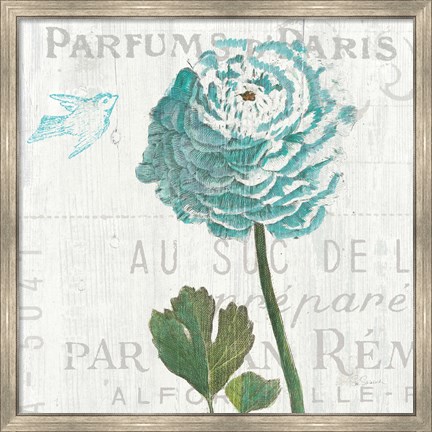 Framed Floral Messages on Wood II Blue Print