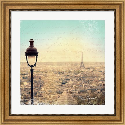 Framed Eiffel Landscape Letter Blue I Print