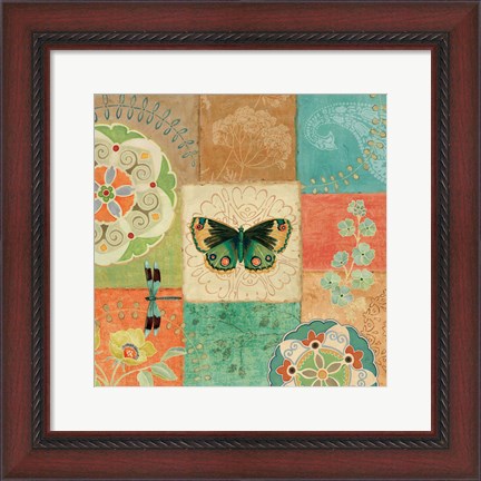 Framed Folk Floral III Center Butterfly Print