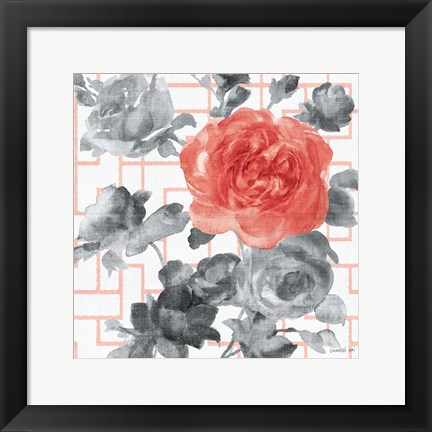 Framed Geometric Watercolor Floral I Print