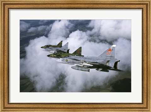 Framed Four Saab 37 Viggen fighters of the Swedish Air Force Print