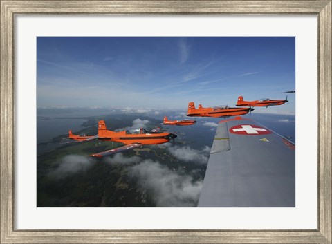 Framed Swiss Air Force display team, PC-7 Team, flying the Pilatus PC-7 turboprop trainer aircraft Print