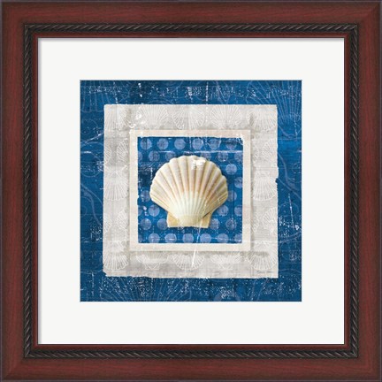 Framed Sea Shell III on Blue Print